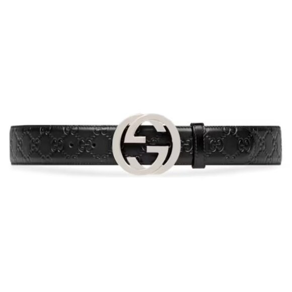 Gucci Authentic Men's Belt with Interlocking G Buckle in Black Leather